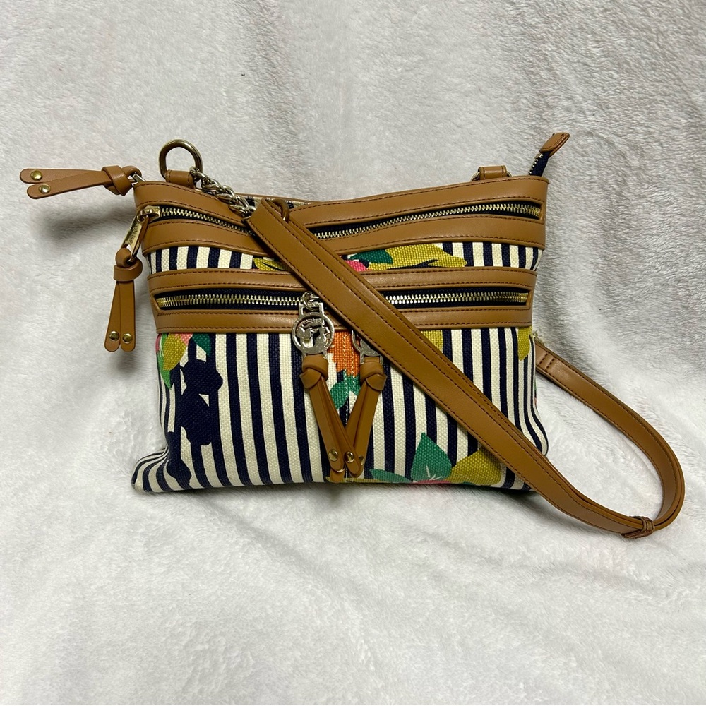 Spartina 449 Navy and Tan Striped Crossbody Bag